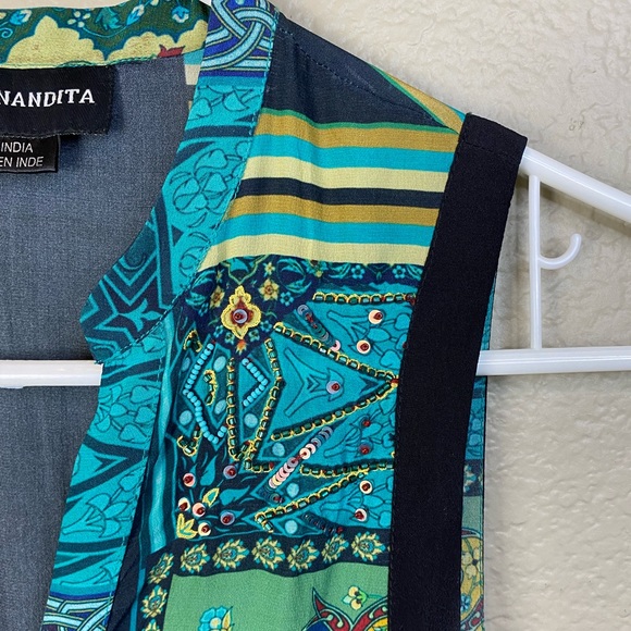 Hemant & Nandita 100% Silk Sequin Embellishments Boho Maxi Dress - Picture 6 of 14